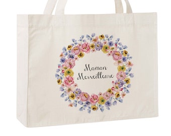 C101W Sac cabas en toile recyclée maman merveilleuse Shopping bag coton, sac coton , sac et cabas, summer bag, mother's gift, child gift