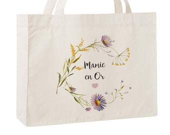 C97W Sac cabas en toile recyclée mamie en or, Shopping bag coton, sac coton , sac et cabas, tote bag, summer bag, mother's gift, child gift