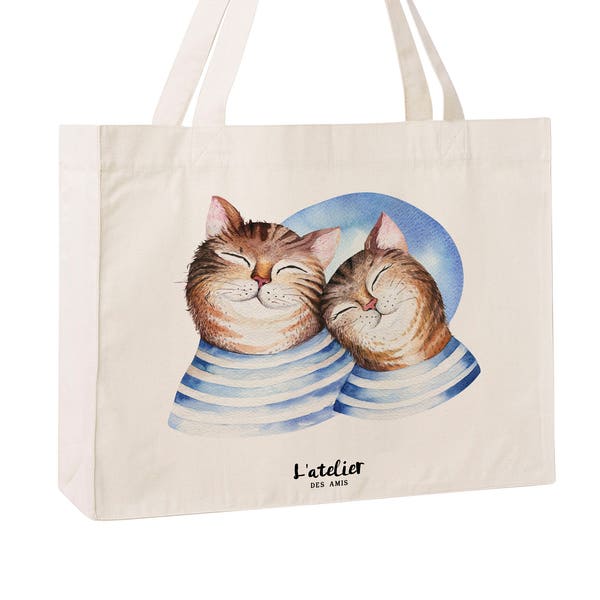 C11W Sac cabas en toile recyclée chat, Shopping bag coton,coton, sac plage , sac et cabas, tote bag, tote bag evjf, sac école, mother