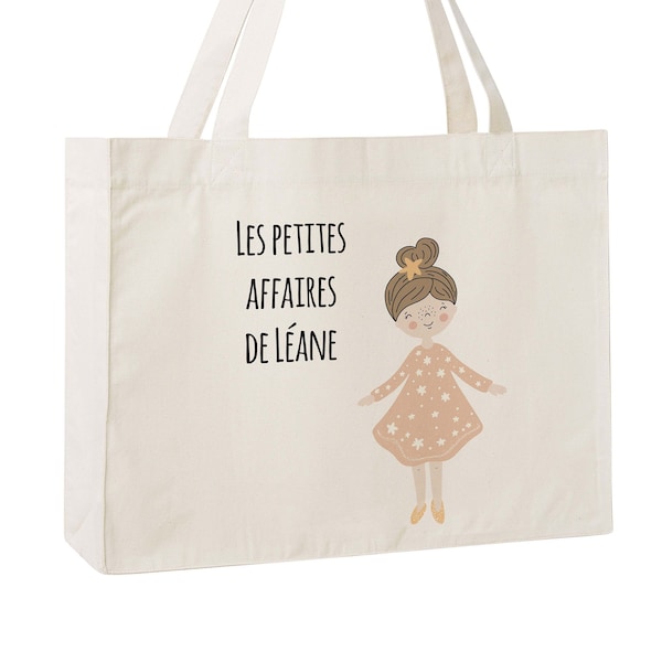 C74W Sac cabas en toile recyclée fille prénom, sac école, caba de naissance, sac pour la crèche, cadeau enfant Noël, sac personnalisable