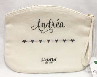Large thick organic cotton kit personalized with the first name or phrase of your choice, customised wristlet, name or sentence you want