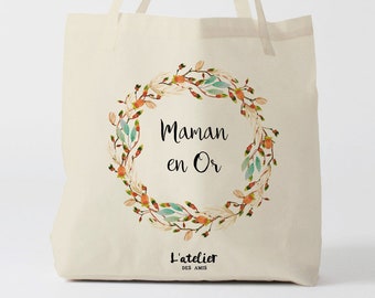 X603Y tote bag maman en or, custom tote bag, sac fourre-tout, sac à langer, sac fête des mères, sac ordinateur, sac courses, sac en coton