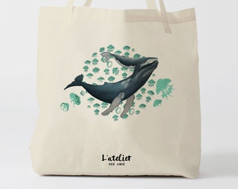 X503Y tote bag whale, bag for shopping, bag to offer, bag for birthday, wedding bag, bag and tote bag, shopping bag, school bag, bag