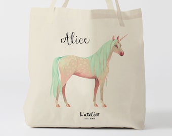 X515Y tote bag licorne personnalisable, custom tote bag, sac fourre-tout, licorne bag, sac coton, sac en coton, gift children