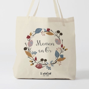 X559Y tote bag maman en or, custom tote bag, sac fourre-tout, sac à langer, sac fête des mères, sac ordinateur, sac courses, sac en coton image 1