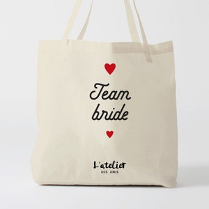 X136Y Tote bag team bruid, tote bag bruiloft, katoenen tas, boodschappentas, cadeau voor vriend, cadeau voor bruiloft, handtas, kleedtas afbeelding 1