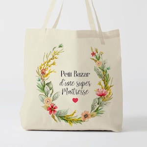 X1185Y Tote bag petit bazar d'une super maîtresse , sac de toile cabas, sac en coton, sac super maîtresse, sac à offrir maîtresse, school
