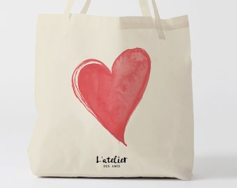 X279Y Tote bag coeur, tote bag coton, sac en toile, sac en coton, sac fourre-tout, sac à main, sac à langer, tote bag fête, coton, noel