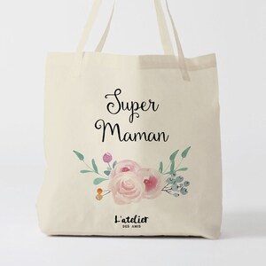 W162Y tote bag super maman, custom tote bag, sac fourre-tout, sac à langer, sac fête des mères, sac ordinateur, sac courses, sac en coton