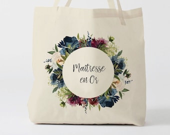 X882Y Tote bag Maîtresse en Or, sac de toile cabas, sac en coton, sac super maîtresse, sac à offrir maîtresse, school bag, sac toile, cadeau