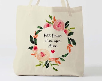 X1352Y tote bag atsem,  tote bag coton nounou, sac fourre-tout, sac à langer, tote bag coton, sac été, tote bag summer, sac en coton