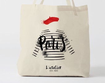 Tote bag paris, bag canvas cotton bag, diaper bag, handbag, tote bag, bag of race, current bag, shopping bag, gift for friend, gift