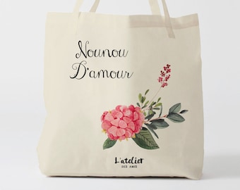 X564Y tote bag nounou d'amour,  tote bag coton nounou, sac fourre-tout, sac à langer, tote bag coton, sac été, tote bag summer, sac en coton