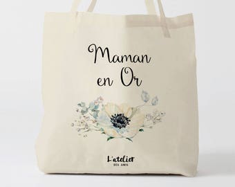 W134Y Tote bag Personalized mom, canvas bag tote, cotton bag, gold mom bag, bag to offer mom, mother's day, mother gift