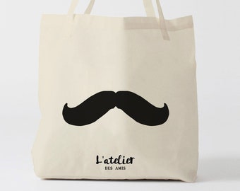 X94Y Tote bag moustache, sac en toile, sac coton, sac à langer, sac à main, sac fourre-tout, sac de courses, sac cours, sac ordinateur.