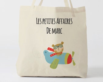 X924Y Tote bag Personnalisé enfant, tote bag école, sac de toile cabas, sac à doudou , sac pour habits enfant, tote bag crèche, sac crèche