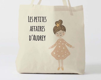 X973Y Tote bag Personnalisé enfant, tote bag école, sac de toile cabas, sac à doudou , sac pour habits enfant, tote bag crèche, sac crèche