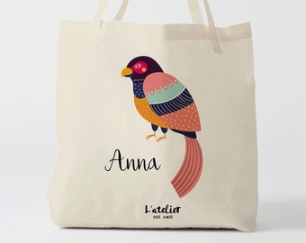 X539Y Tote personnalisé oiseau, sac de courses, shopping bag, sac à main , sac à langer, gift for friend, gift for mother, tote bag summer