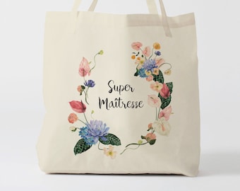 X788Y Tote bag Personnalisé maîtresse, sac de toile cabas, sac en coton, sac super maîtresse, sac à offrir maîtresse, school bag, sac toile