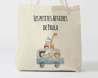 X1249Y Tote bag Personnalisé enfant animaux, tote bag école, sac de toile cabas, sac à doudou , sac pour habits enfant, tote bag crèche