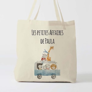 X1249Y Tote bag Personnalisé enfant animaux, tote bag école, sac de toile cabas, sac à doudou , sac pour habits enfant, tote bag crèche