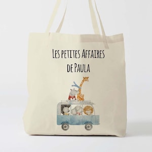 X1249Y Tote bag Personnalisé enfant animaux, tote bag école, sac de toile cabas, sac à doudou , sac pour habits enfant, tote bag crèche image 1