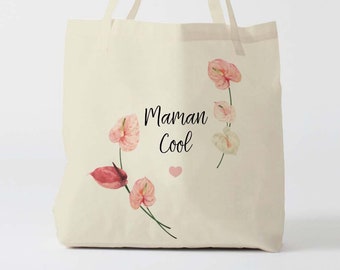 X1032Y tote bag maman cool, personnalisable en coton, tote bag à offrir pour faire ses courses, cadeau personnalisable