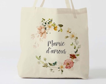 X1085Y Tote bag mamie d'amour, sac de toile cabas, sac mamie, marié mariage,Tote Bag,fourre-tout personnalisé, cadeau grand mere