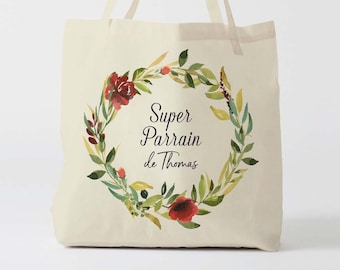 X945Y Tote bag super parrain, sac de toile cabas, sac mamie, marié mariage,Tote Bag,fourre-tout personnalisé,tote bag evjf