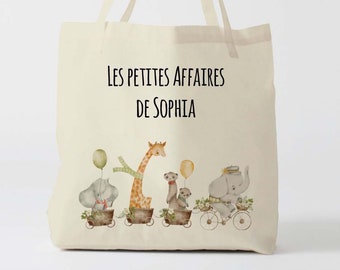 X1251Y Tote bag Personnalisé enfant animaux, tote bag école, sac de toile cabas, sac à doudou , sac pour habits enfant, tote bag crèche