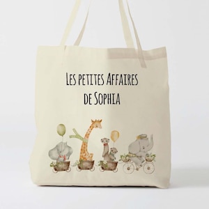 X1251Y Tote bag Personnalisé enfant animaux, tote bag école, sac de toile cabas, sac à doudou , sac pour habits enfant, tote bag crèche image 1