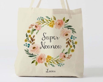 X1325Y tote bag nounou,  tote bag coton nounou, sac fourre-tout, sac à langer, tote bag coton, sac été, tote bag summer, sac en coton