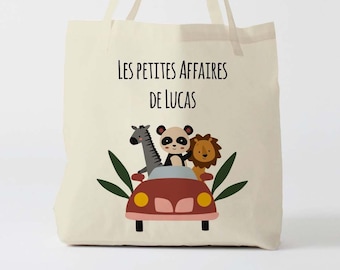 X1208Y Tote bag Personnalisé enfant animaux, tote bag école, sac de toile cabas, sac à doudou , sac pour habits enfant, tote bag crèche