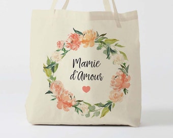 X1070Y Tote bag Mamie d'amour, sac de toile cabas, sac mamie, marié mariage, Tote Bag,fourre-tout personnalisé,tote bag evjf, cadeau mamie