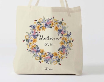 X1341Y Tote bag Super maîtresse, sac de toile cabas, sac en coton, sac super maîtresse, sac à offrir maîtresse, school bag, sac toile