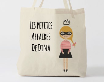 X703Y Tote bag Personnalisé enfant, tote bag école, sac de toile cabas, sac à doudou , sac pour habits enfant, tote bag crèche, sac crèche