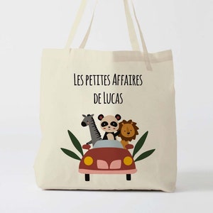 X1208Y Tote bag Personnalisé enfant animaux, tote bag école, sac de toile cabas, sac à doudou , sac pour habits enfant, tote bag crèche image 1