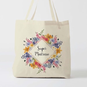 X1173Y Tote bag Super maîtresse, sac de toile cabas, sac en coton, sac super maîtresse, sac à offrir maîtresse, school bag, sac toile