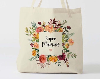 X1144Y tote bag maman personnalisable, custom tote bag, sac fourre-tout, sac à langer, sac fête des mères, sac courses, sac en coton