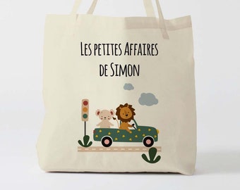 X1209Y Tote bag Personnalisé enfant animaux, tote bag école, sac de toile cabas, sac à doudou , sac pour habits enfant, tote bag crèche