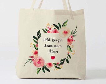 X1351Y tote bag atsem,  tote bag coton nounou, sac fourre-tout, sac à langer, tote bag coton, sac été, tote bag summer, sac en coton