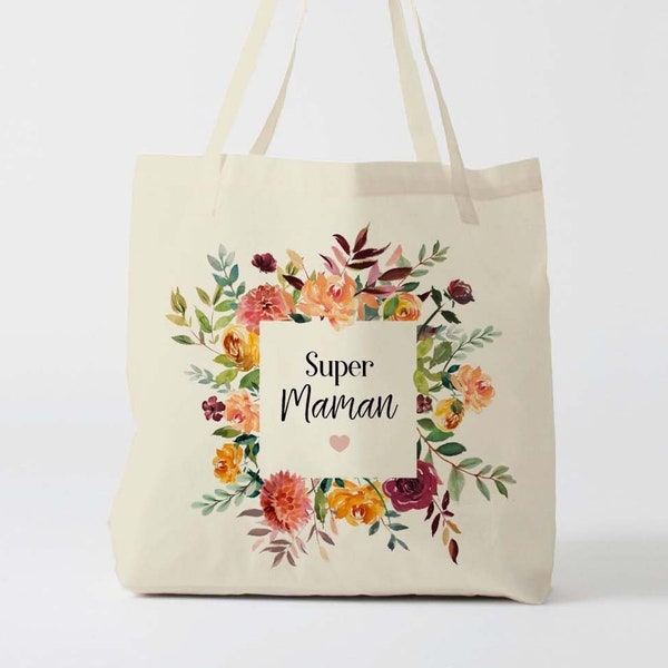 X1144Y tote bag maman personnalisable, custom tote bag, sac fourre-tout, sac à langer, sac fête des mères, sac courses, sac en coton