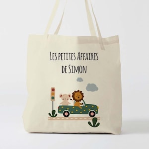 X1209Y Tote bag Personnalisé enfant animaux, tote bag école, sac de toile cabas, sac à doudou , sac pour habits enfant, tote bag crèche