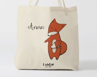 X569Y Tote personnalisé renard, sac de courses, shopping bag, sac à main , sac à langer, gift for friend, gift for mother, tote bag summer