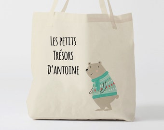 X744Y Tote bag Personnalisé enfant, tote bag école, sac de toile cabas, sac à doudou , sac pour habits enfant, tote bag crèche, sac crèche