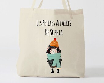 X750Y Tote bag Personnalisé enfant, tote bag école, sac de toile cabas, sac à doudou , sac mouton, tote bag crèche, sac crèche, sac école