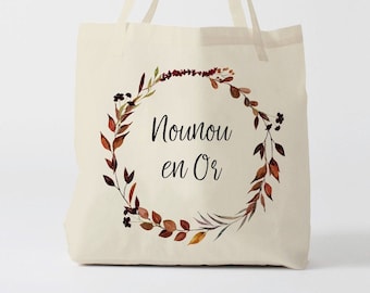 X768Y tote bag nounou en or,  tote bag coton nounou, sac fourre-tout, sac à langer, tote bag coton, sac été, tote bag summer, sac en coton