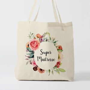X863Y Tote bag Personnalisé  super maîtresse, sac de toile cabas, sac en coton, sac super maîtresse, sac à offrir maîtresse, school bag