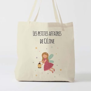X1199Y Tote bag Personnalisé enfant fée, tote bag école, sac de toile cabas, sac à doudou , sac fée, tote bag crèche, sac crèche