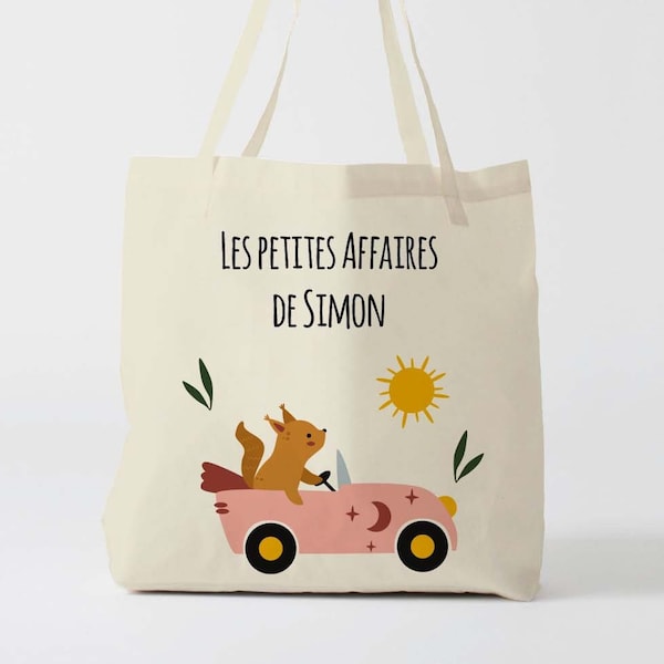 X1210Y Tote bag Personnalisé enfant animaux, tote bag école, sac de toile cabas, sac à doudou , sac pour habits enfant, tote bag crèche